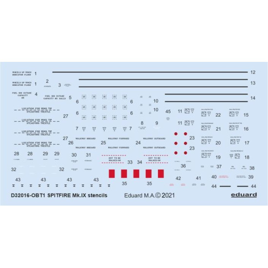 Eduard D32016 1/32 Spitfire Mk.IX stencils Decal for Aircraft Eduard D32016 1/32 Spitfire Mk.IX stencils Decal for Aircraft