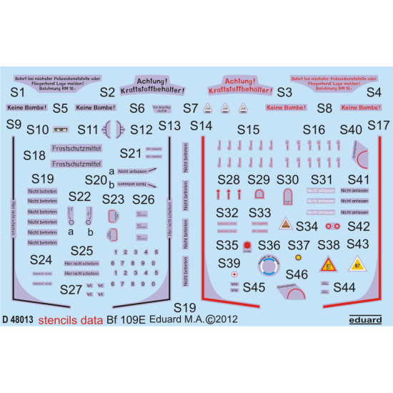 Eduard D48013 1/48 Bf 109E stencils Decal for Aircraft