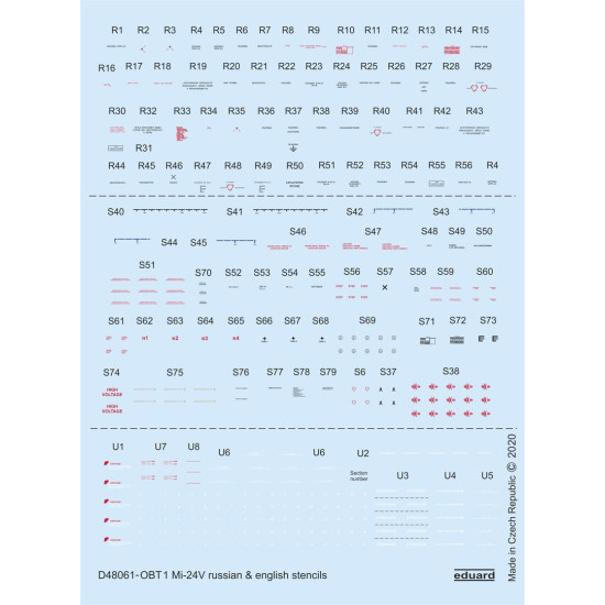 Eduard D48061 1/48 Mi-24V stencils Russian & English Decal for Aircraft Eduard D48061 1/48 Mi-24V stencils Russian & English Decal for Aircraft