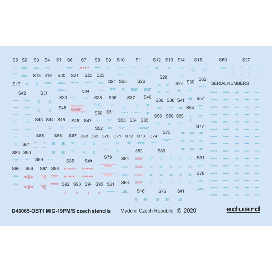 Eduard D48065 1/48 MiG-19 stencils Czech Decal for Aircraft Eduard D48065 1/48 MiG-19 stencils Czech Decal for Aircraft