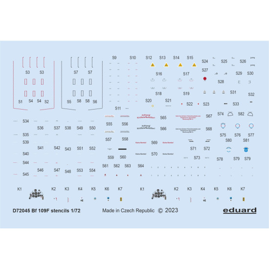Eduard D72045 1/72 Bf 109F stencils Decal for Aircraft Eduard D72045 1/72 Bf 109F stencils Decal for Aircraft