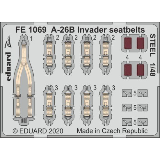 Eduard FE1069 1/48 A-26B Invader seatbelts STEEL Photo-Etched for Aircraft Zoom set