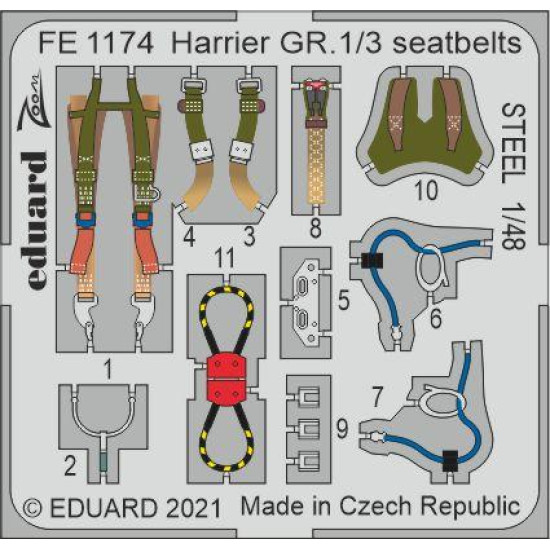 Eduard FE1174 1/48 Harrier GR.1/3 seatbelts STEEL Photo-Etched for Aircraft Zoom set