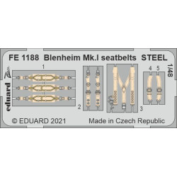 Eduard FE1188 1/48 Blenheim Mk.I seatbelts STEEL Photo-Etched for Aircraft Zoom set
