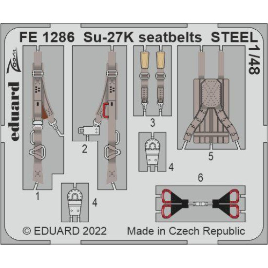 Eduard FE1286 1/48 Su-27K seatbelts STEEL Photo-Etched for Aircraft Zoom set