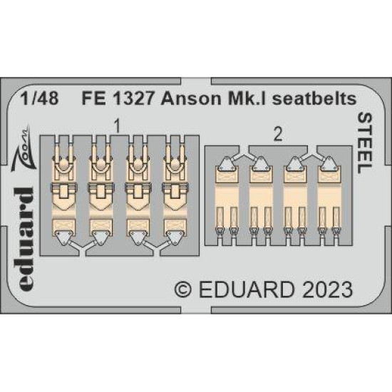 Eduard FE1327 1/48 Anson Mk.I seatbelts STEEL Photo-Etched for Aircraft Zoom set