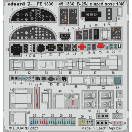 Eduard FE1336 1/48 B-25J glazed nose Photo-Etched for Aircraft Zoom set