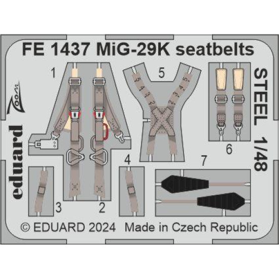 Eduard FE1437 1/48 MiG-29K seatbelts STEEL Photo-Etched for Aircraft Zoom set