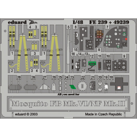 Eduard FE239 1/48 Mosquito FB Mk.VI/NF Mk.II Photo-Etched for Aircraft Zoom set