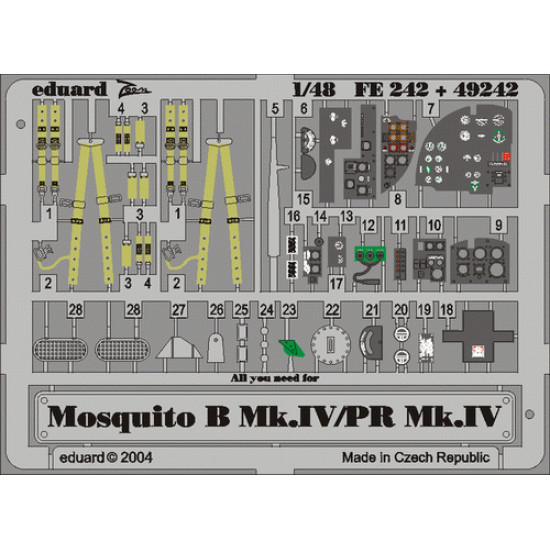 Eduard FE242 1/48 Mosquito B.Mk.IV/PR Mk.IV Photo-Etched for Aircraft Zoom set Eduard FE242 1/48 Mosquito B.Mk.IV/PR Mk.IV Photo-Etched for Aircraft Zoom set