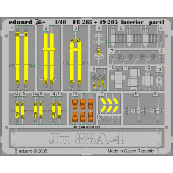 Eduard FE285 1/48 Ju 88A-4 interior Photo-Etched for Aircraft Zoom set