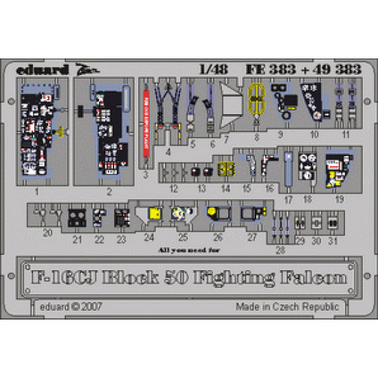 Eduard FE383 1/48 F-16CJ Block 50 Photo-Etched for Aircraft Zoom set Eduard FE383 1/48 F-16CJ Block 50 Photo-Etched for Aircraft Zoom set