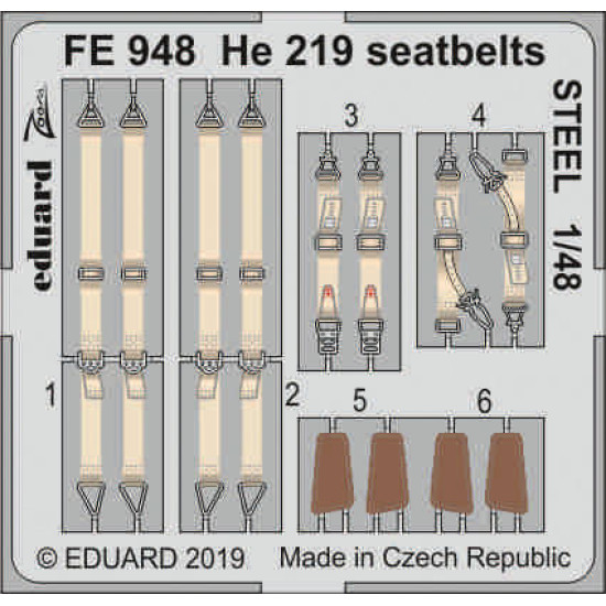 Eduard FE948 1/48 He 219 seatbelts STEEL Photo-Etched for Aircraft Zoom set