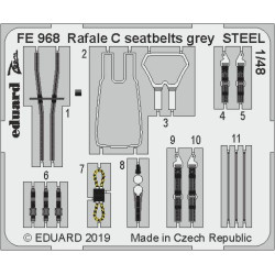 Eduard FE968 1/48 Rafale C seatbelts grey STEEL Photo-Etched for Aircraft Zoom set