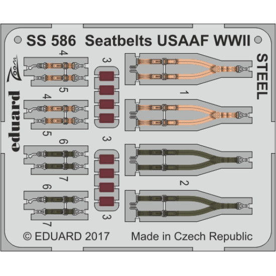 Eduard SS586 1/72 Seatbelts USAAF WWII STEEL Photo-Etched for Aircraft Zoom set