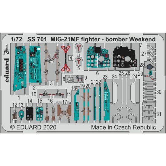 Eduard SS701 1/72 MiG-21MF fighter-bomber Weekend Photo-Etched for Aircraft Zoom set