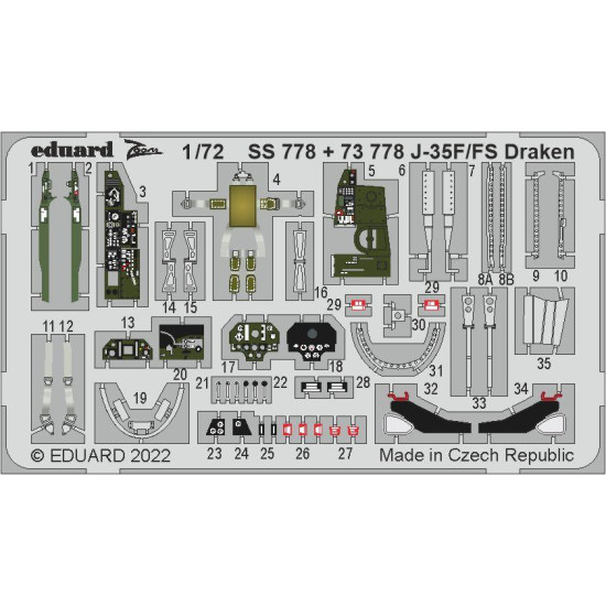 Eduard SS778 1/72 J-35F/FS Draken Photo-Etched for Aircraft Zoom set