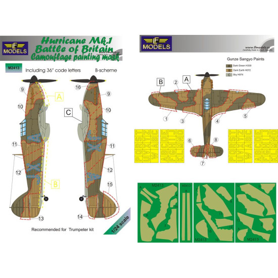 LF Models M2413 45681 Hurricane Mk.I Battle of Britain Camouflage Painting Mask B-scheme