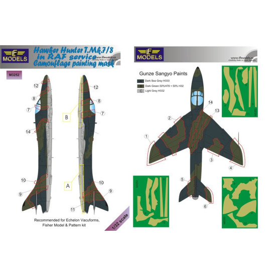 LF Models M3252 1/32 Hawker Hunter T.Mk.7/8 in RAF service Camouflage Painting Mask