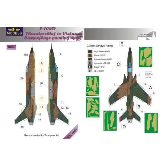 LF Models M3253 1/32 Republic F-105D Thunderchief Camouflage Painting Mask
