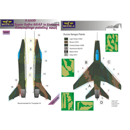LF Models M3258 1/32 North American F-100D Super Sabre USAF in Vietnam Camouflage Painting Mask