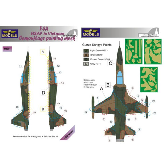 LF Models M3261 1/32 Northtrop F-5A Freedom Fighter USAF in Vietnam Camo Painting Mask