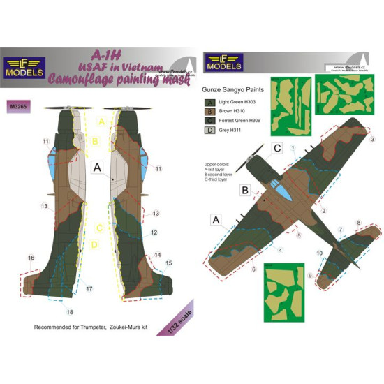 LF Models M3265 1/32 Douglas A-1H Skyrider USAF in Vietnam Camouflage Painting mask