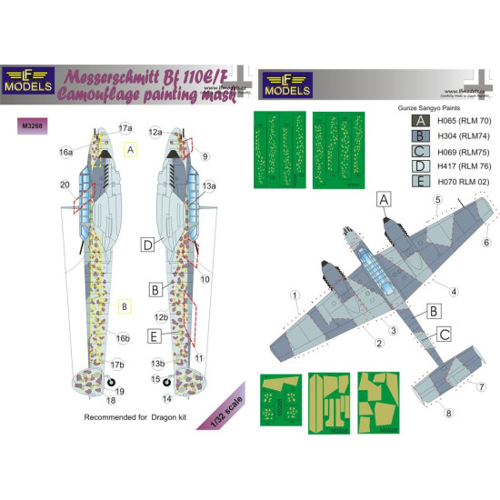 LF Models M3268 1/32 Messerschmitt Bf 110E/F Camouflage painting mask