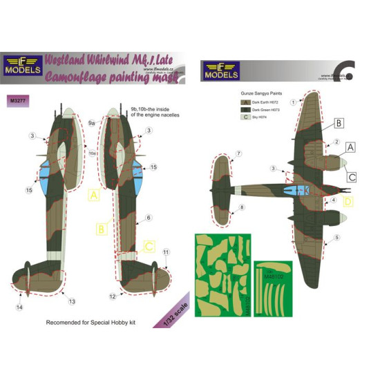 LF Models M3277 1/32 Westland Whirlwind Mk.I Late Camouflage Painting Mask