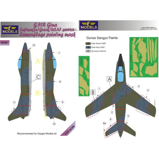 LF Models M3280 1/32 G.91R Gina Luftwaffe/Greek/USAF service Camouflage Painting Mask