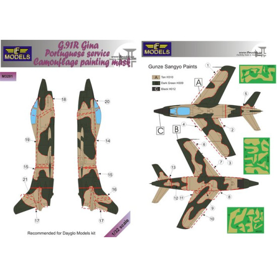 LF Models M3281 1/32 G.91R Gina Portuguese service Camouflage Painting Mask