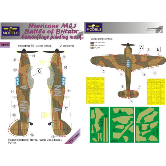 LF Models M3283 1/32 Hurricane Mk.I Battle of Britain Camouflage Painting Mask A-scheme