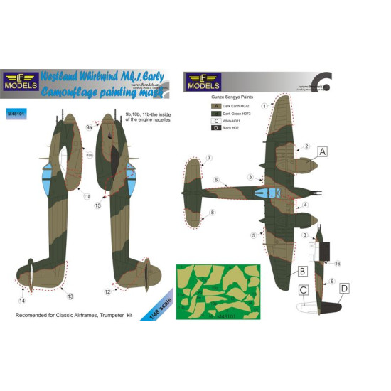 LF Models M48101 1/48 Westland Whirlwind Mk.I Early Camouflage Painting Mask