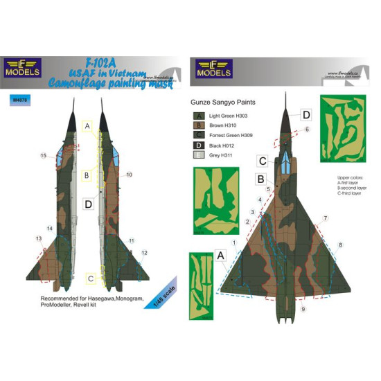 LF Models M4878 1/48 Convair F-102A Delta Dagger USAF in Vietnam Camo Painting Mask