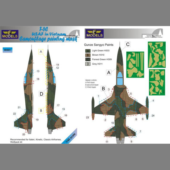 LF Models M4881 1/48 Northtrop F-5C Freedom Fighter USAF in Vietnam Camo Painting Mask