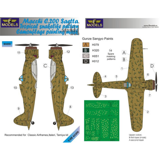 LF Models M4890 1/48 Macchi C.200 Saetta Tropical snakelike pattern Camouflage Painting Mask