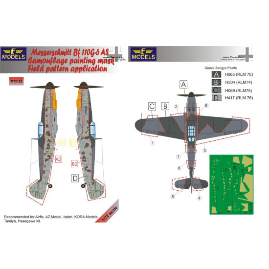 LF Models M72102 1/72 Messerschmitt Bf 109G-6AS Camouf. Paint.Mask (Field application)