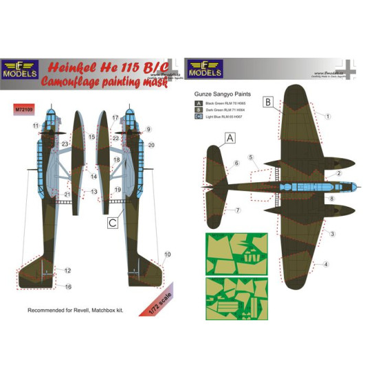 LF Models M72109 1/72 Heinkel He 115 B/C Camouflage Painting Mask LF Models M72109 1/72 Heinkel He 115 B/C Camouflage Painting Mask