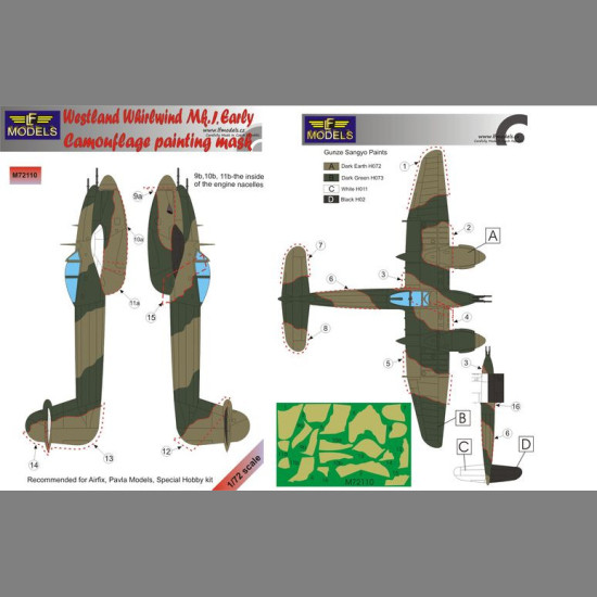 LF Models M72110 1/72 Westland Whirlwind Mk.I Early Camouflage Painting Mask