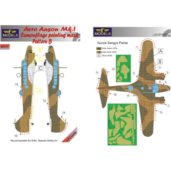 LF Models M72117 1/72 Avro Anson Mk.I. Pattern B Camouflage Painting Mask