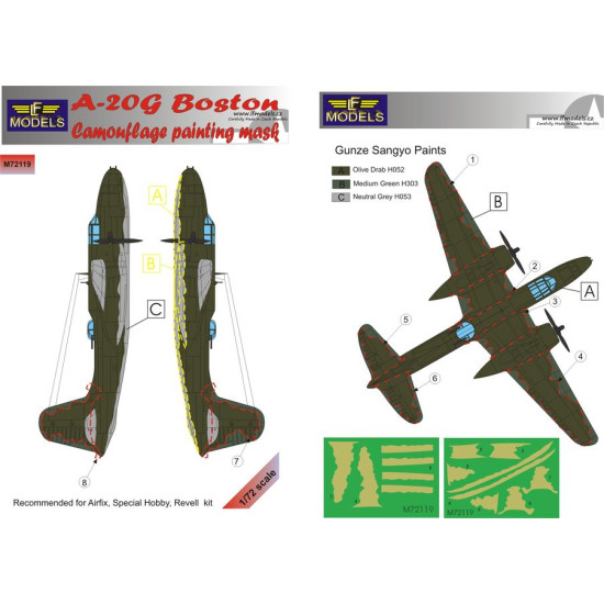 LF Models M72119 1/72 A-20G Boston Camouflage Painting Mask