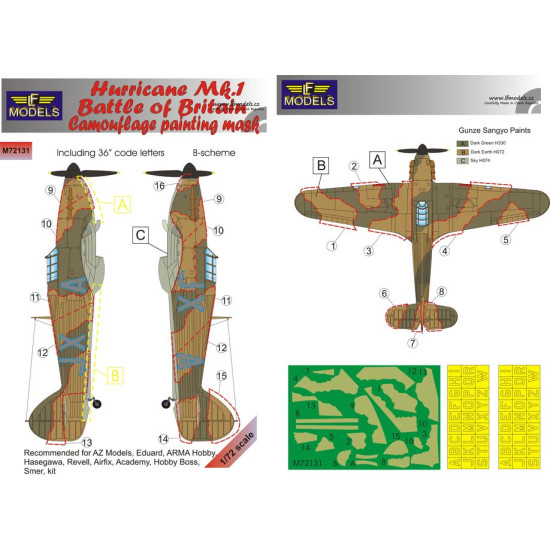 LF Models M72131 1/72 Hurricane Mk.I Battle of Britain Camouflage Painting Mask B-scheme