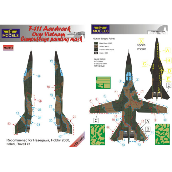 LF Models M72144 1/72 F-111 Aardwark over Vietnam Camouflage Painting Mask