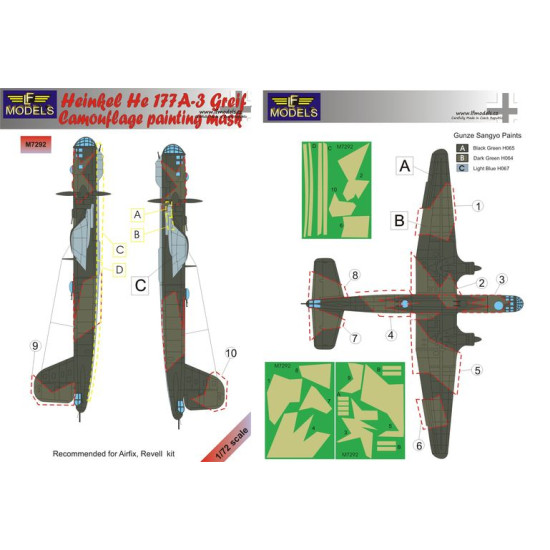 LF Models M7292 1/72 Heinkel He 177A-3 Greif Camouflage Painting Mask