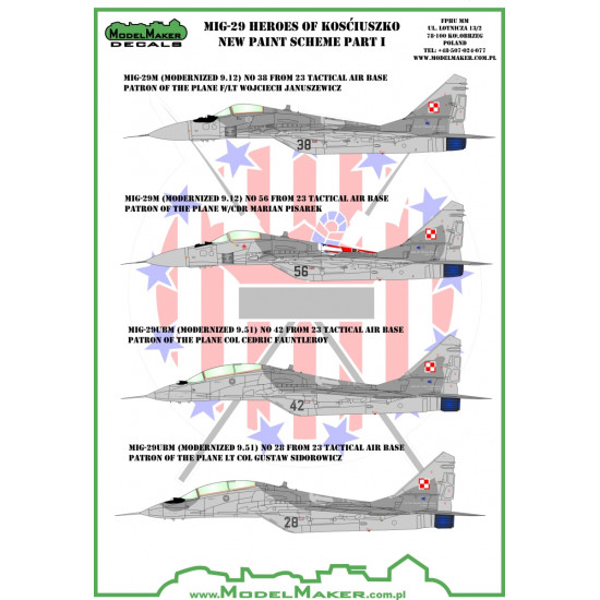 ModelMaker 1/144 D144087 MiG-29 Heroes Kosciuszko scheme part I Aircraft Decal