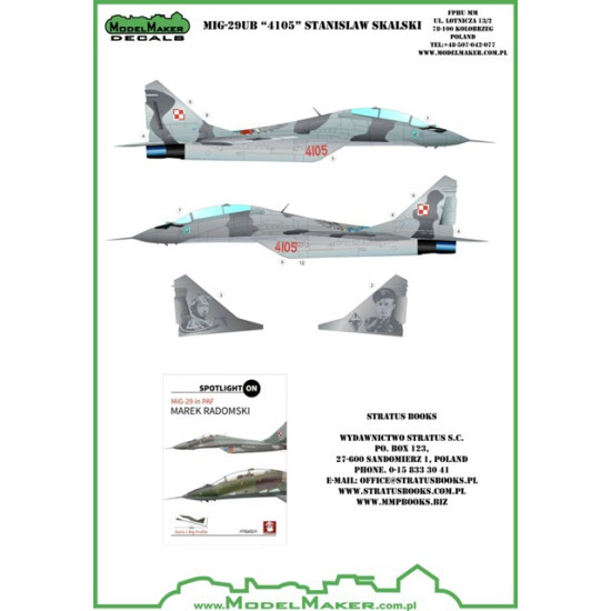 ModelMaker 1/32 D32055 MiG-29UB "4105" Stanislaw Skalski Aircraft Decal