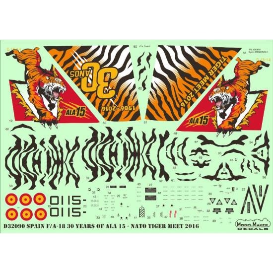 ModelMaker 1/32 D32090 SPAIN F/A-18 30 years ALA 15 - NATO Tiger Meet 2016 Decal ModelMaker 1/32 D32090 SPAIN F/A-18 30 years ALA 15 - NATO Tiger Meet 2016 Decal