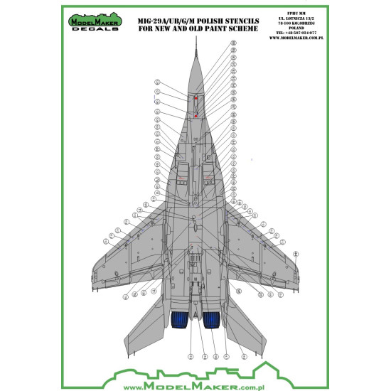 ModelMaker 1/32 D32091 MiG-29 Polish stencils Aircraft Decal