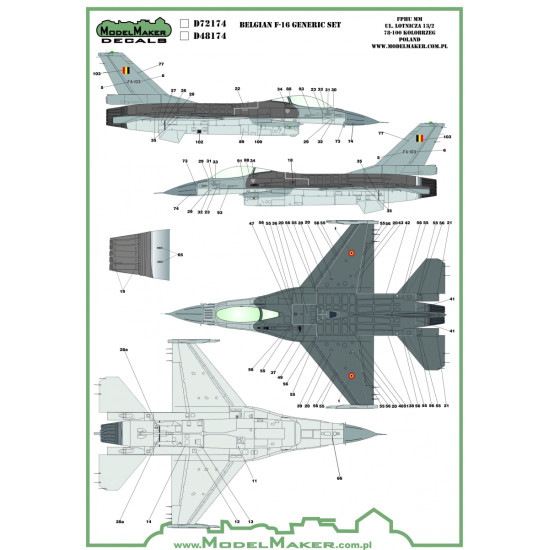 ModelMaker 1/32 D32174 Belgian F-16 insignias and stencils set Aircraft Decal