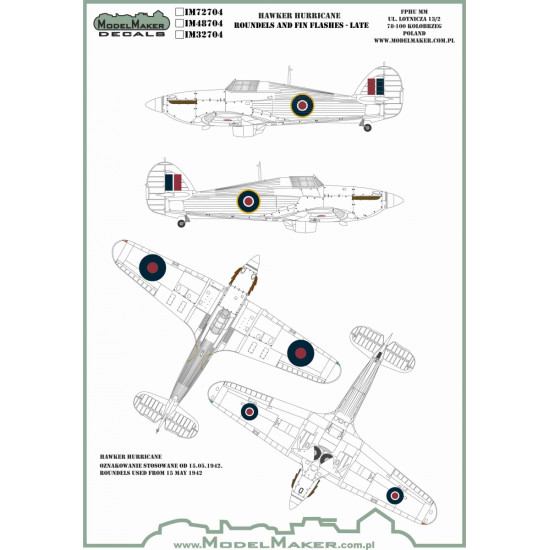 ModelMaker 1/32 IM32704 Hawker Hurricane Roundels Fin Flashes LATE-EARLY Mask ModelMaker 1/32 IM32704 Hawker Hurricane Roundels Fin Flashes LATE-EARLY Mask